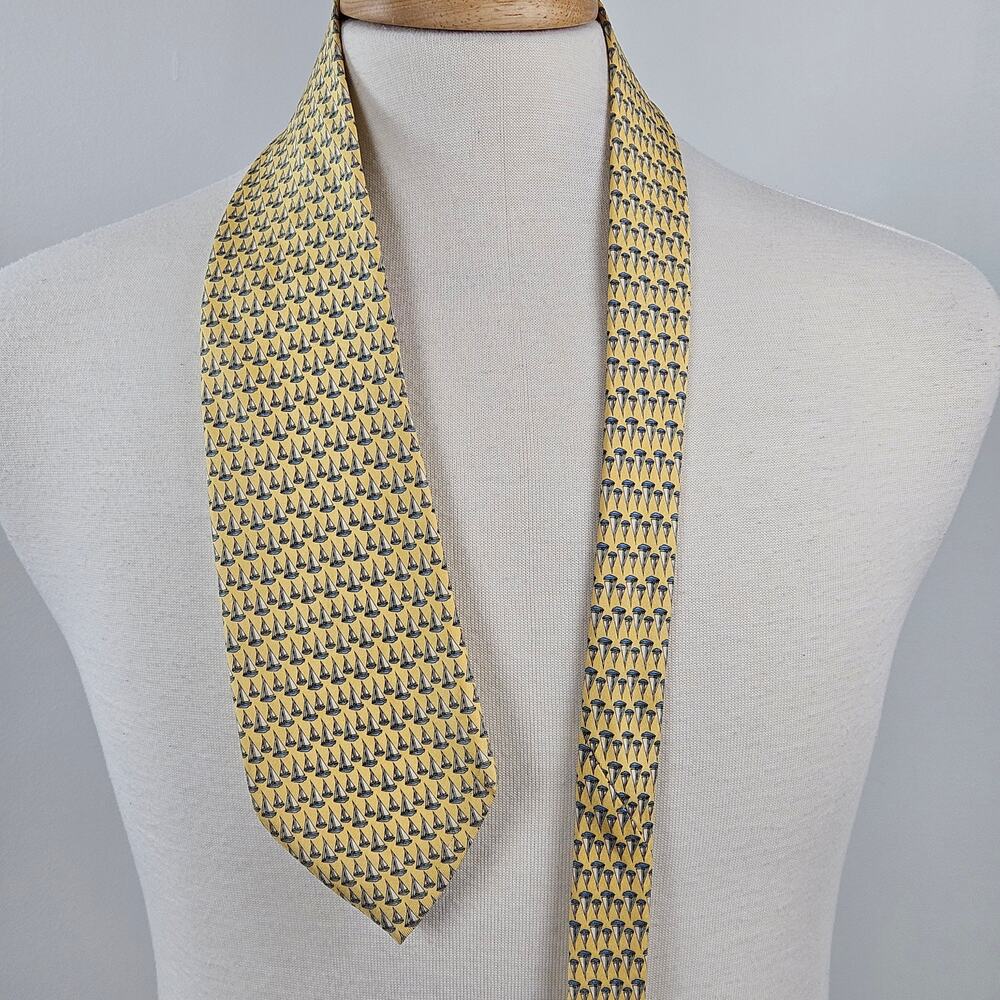 Vineyard Vines Yellow Silk Tie Sailboat Print Necktie | MINOR FLAWS